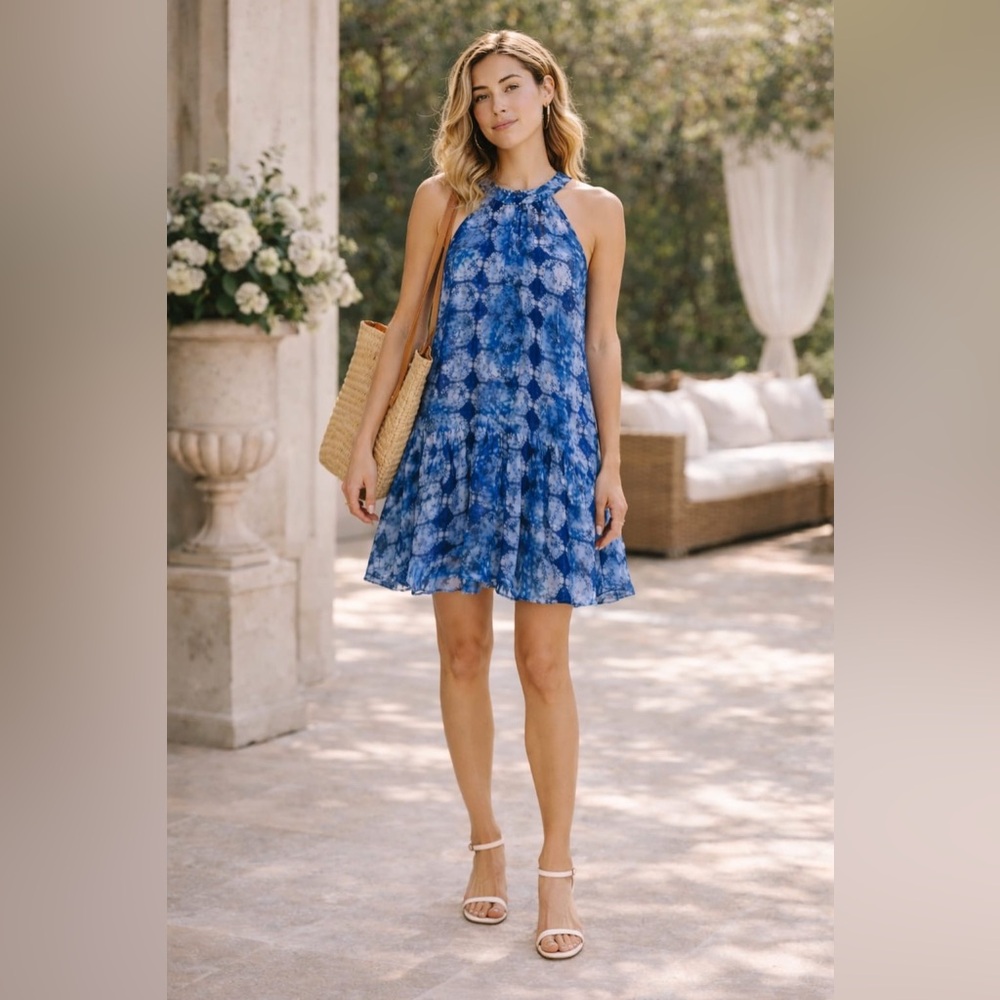 GUESS Halter Neck A-Line Tieredβ Flow Flippy Fit Flare Mini Dress Size 10